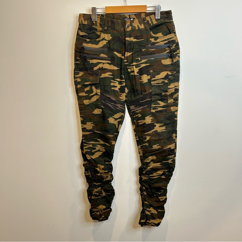 American Stitch Men's Scrunch Stacked Cargo Camo Army Cotton Skinny Pants